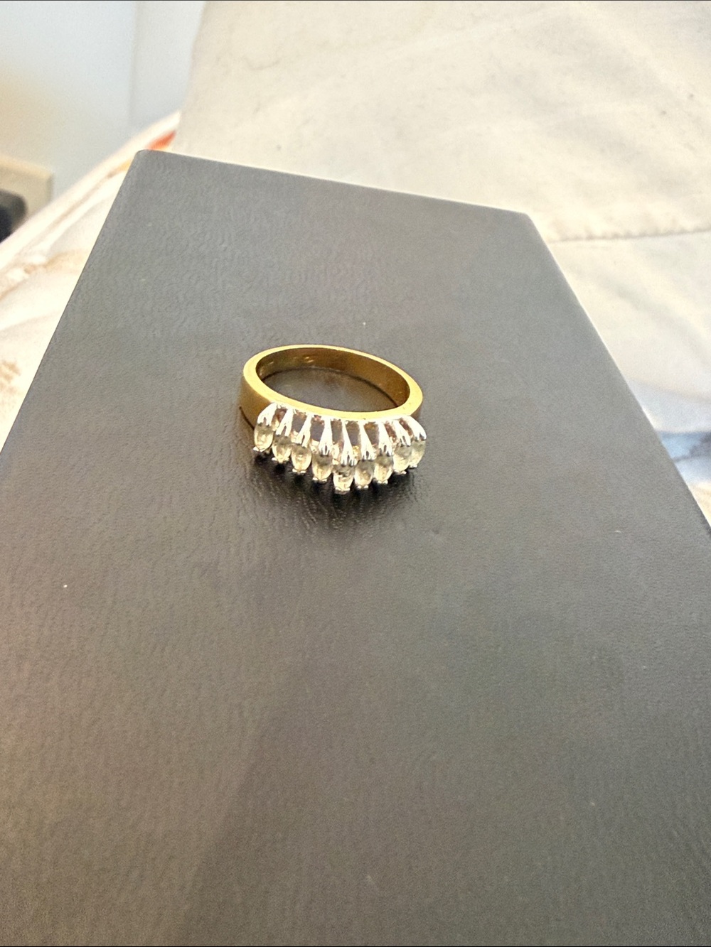 Gold-Tone Ring with Clear Teardrop Crystal Accents vintage gold chain